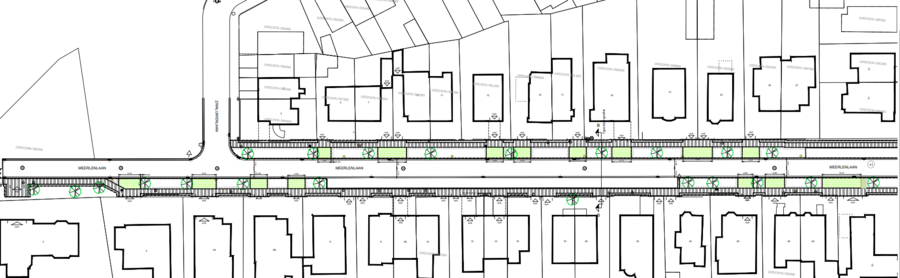 Plan van de nieuwe toestand na de werken in de Meerlenlaan.